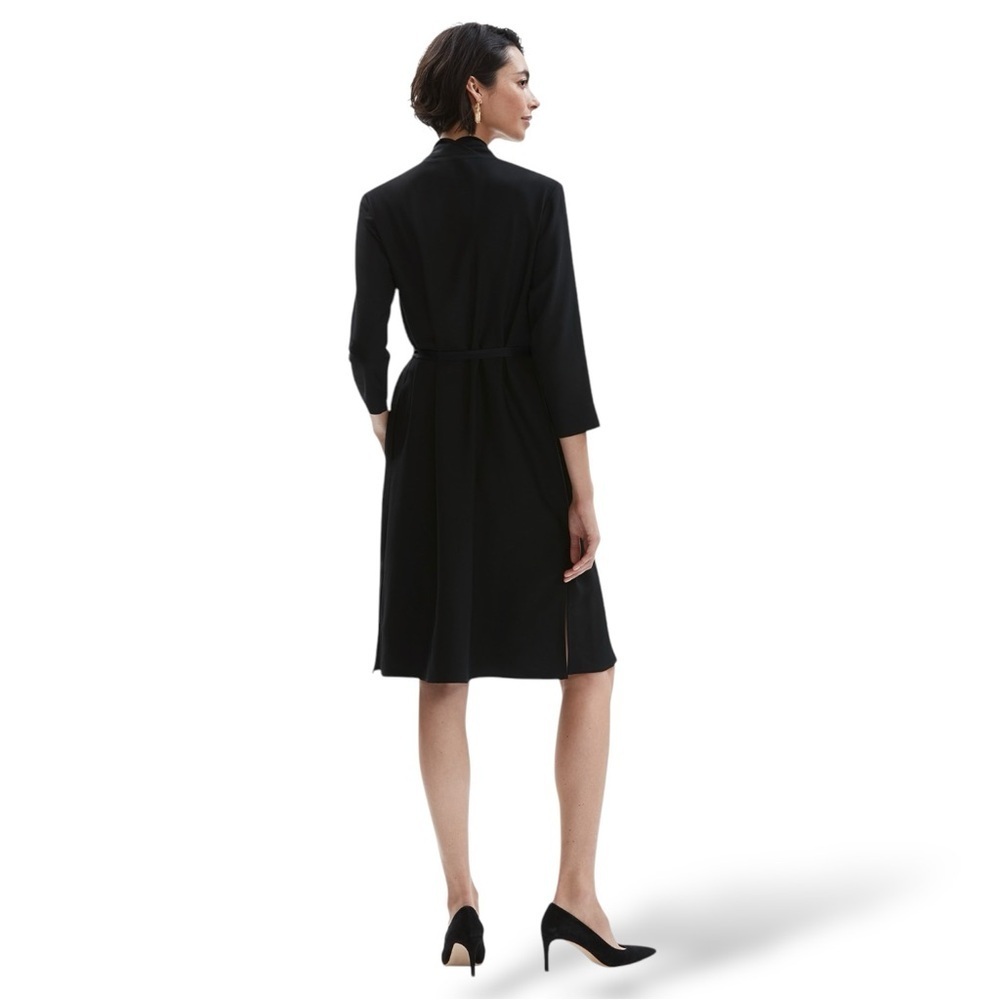 M.M. LaFleur ✘ Suzanne Trench Light Wrap Tie Collared Shirt Dress, Black, M - Picture 2 of 16